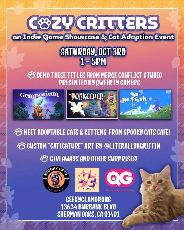 Cozy Critters - an Indie Game Showcase & Cat Adoption Event