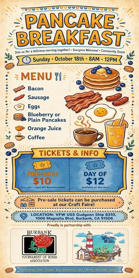 Burbank Rose Float Fundraiser Pancake Breakfast