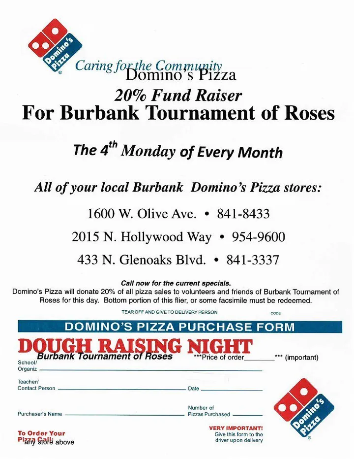 Domino’s Pizza Fundraiser for The Burbank Rose Float