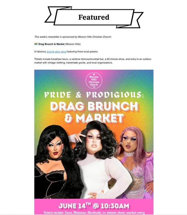 Drag Brunch & Market newsletter feature